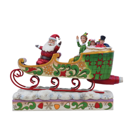 Jim Shore Spreading Christmas Cheer (Buddy and Santa in Sleigh Figurine