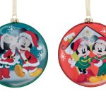 Set of 2 Diseney Mickey & Minnie Glass Disk Hanging Ornaments