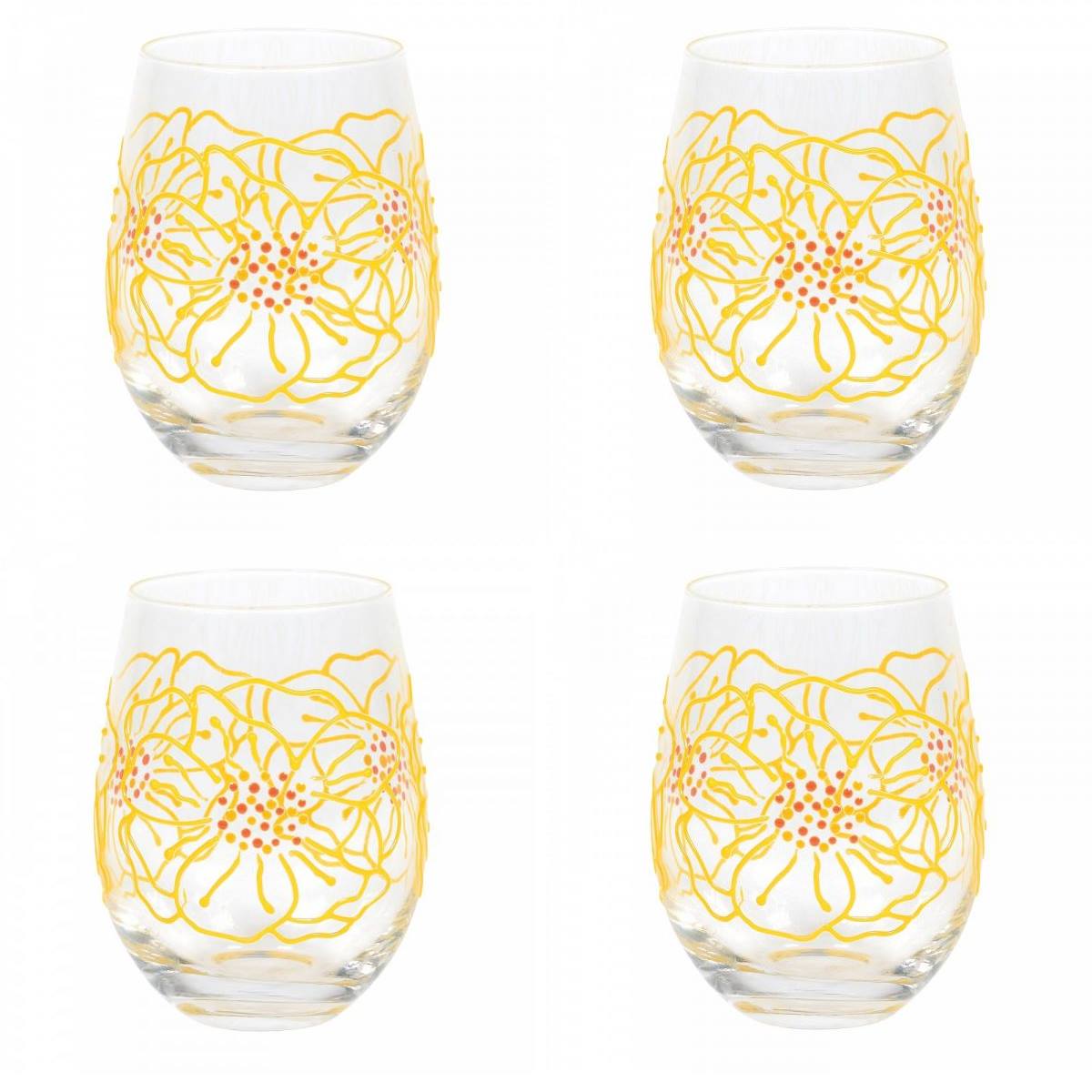 4 x Large Flower Floral Glass - 6007009