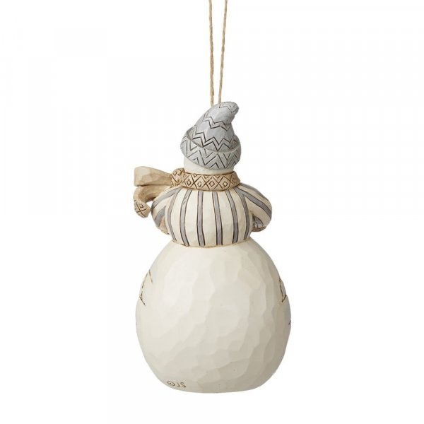 Jim Shore Heartwood Creek White Woodland Snowman with Basket Hanging Ornament