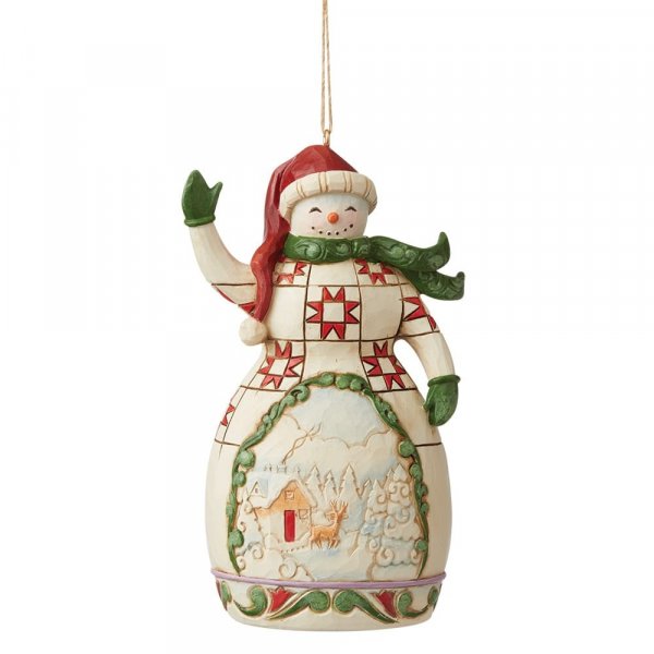 Jim Shore Heartwood Creek Red and Green Snowman Hanging Ornament