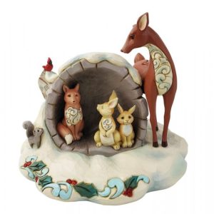 Jim Shore Heartwood Creek Winter Wonderland Hollow Log with Animals Figurine