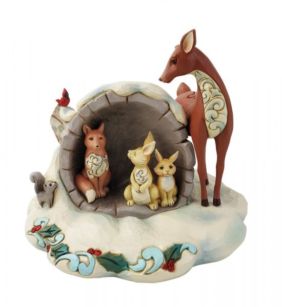 Jim Shore Heartwood Creek Winter Wonderland Hollow Log with Animals Figurine