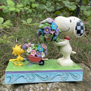 Jim Shore Peanuts Snoopy and Woodstock Picking Flowers Figurine - Signed by Jim Shore