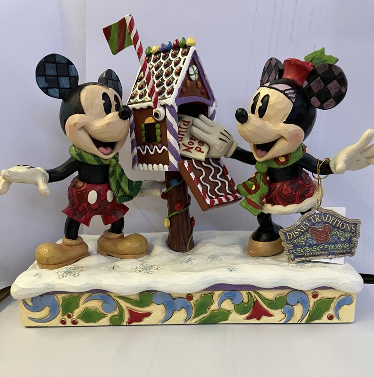 Jim Shore Disney Traditions Mickey & Minnie Mouse Posting a Christmas Letter - Signed by Jim Shore