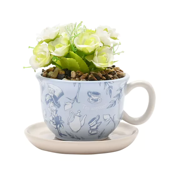 Disney Alice in Wonderland Teacup Planter with Faux Plant