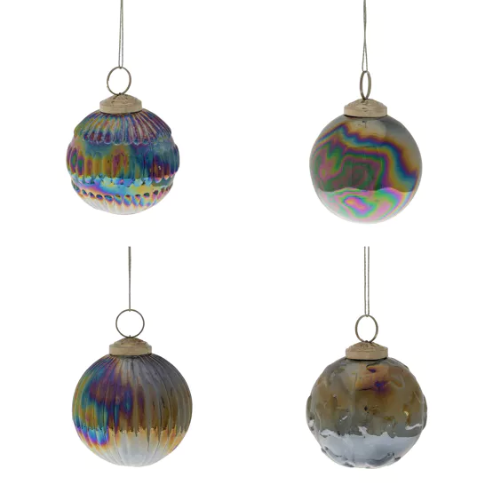 Celestial Set of 4 Recycled Glass Iridescent Baubles