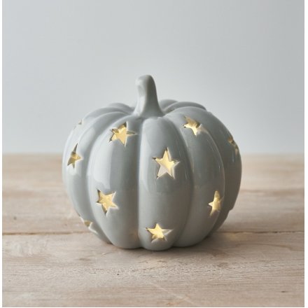 Ceramic T-Light Holder Pumpkin Grey, 10.8cm