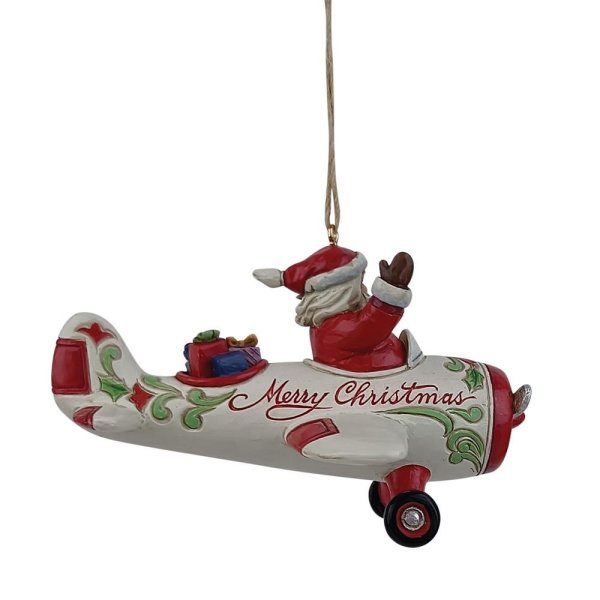 Heartwood Creek Santa In Airplane Hanging Ornament