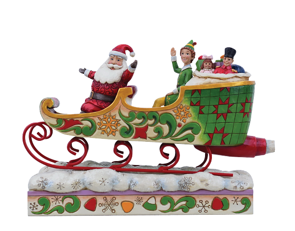 Jim Shore Spreading Christmas Cheer (Buddy and Santa in Sleigh Figurine