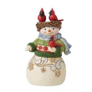 Jim Shore Heartwood Creek Snowman Mini with cardinal nest on head figurine