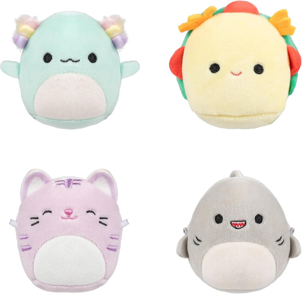 Micromallows Squishmallows Original 4-Pack Irina Axolotl, Tabitha Cat, Tex Taco, Gordon Shark