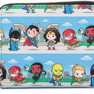 Loungefly DC Superheroes Chibi Lineup Zip Around Wallet