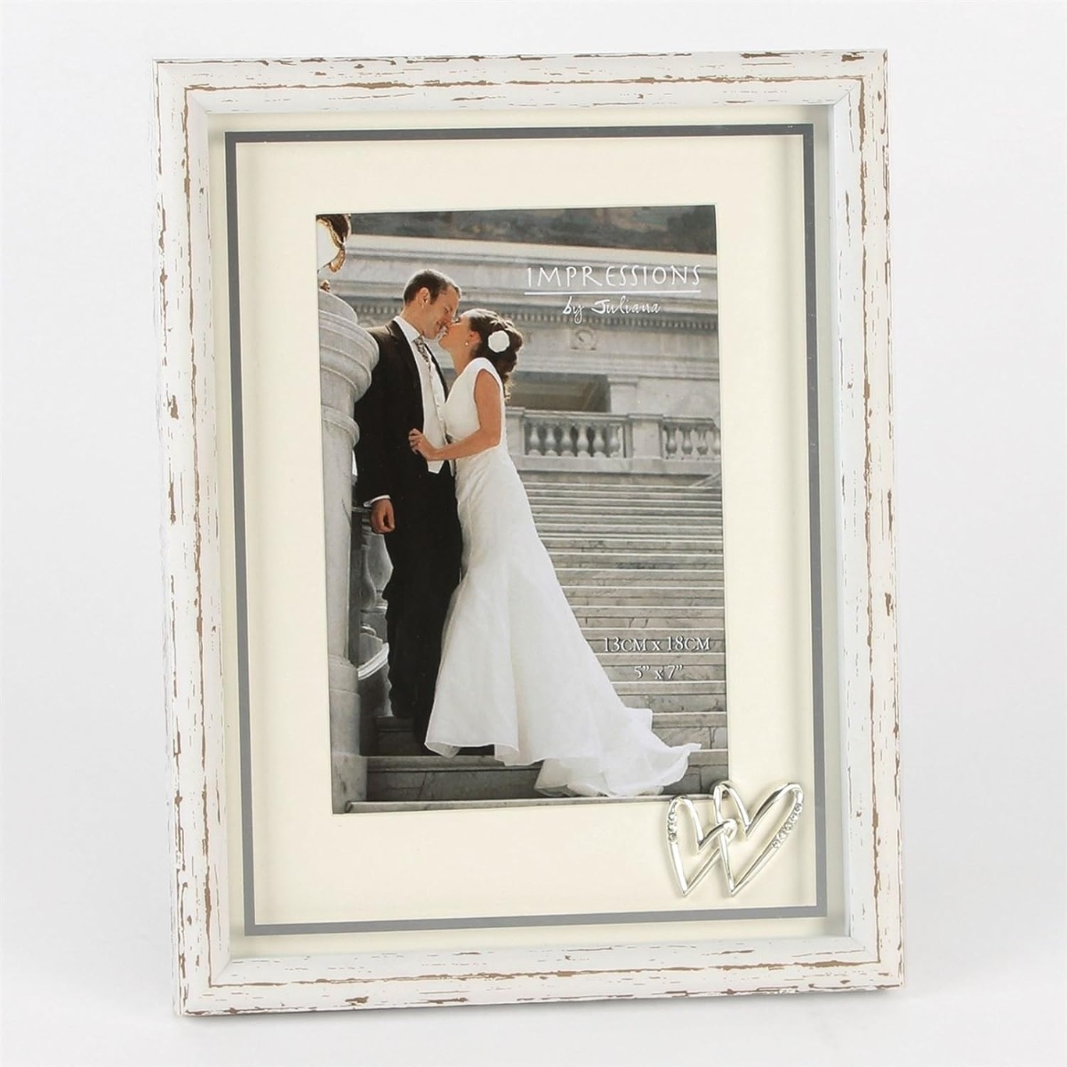 Juliana Silverplated Wedding Frame with Heart Icons 5" x 7"