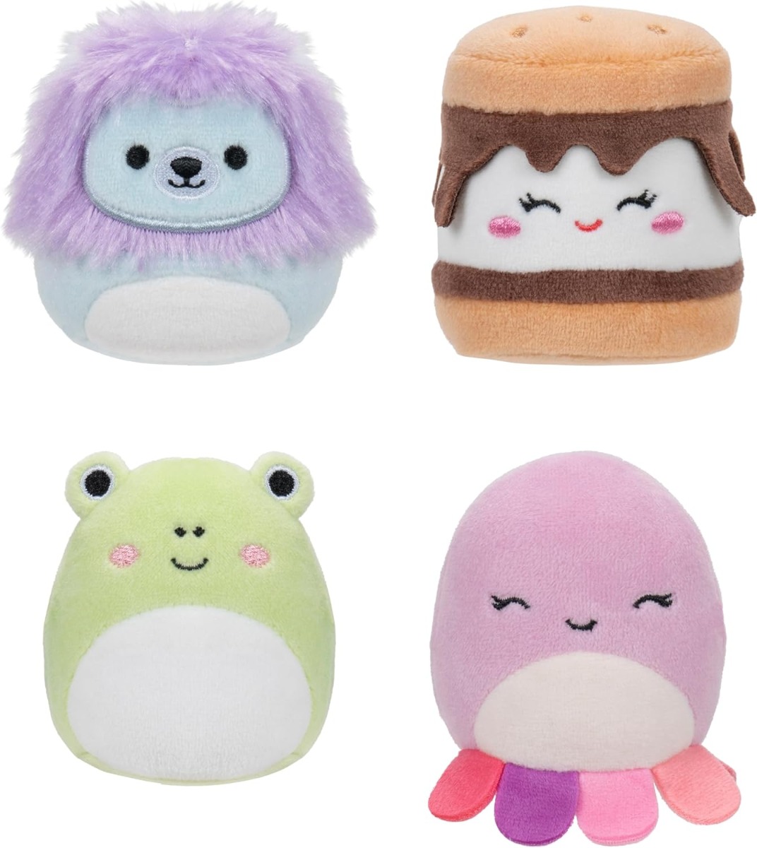 Micromallows Squishmallows Original 4-Pack – Carmelita S'mores, Jeanne Octopus, Luciano Lion, Wendy Frog