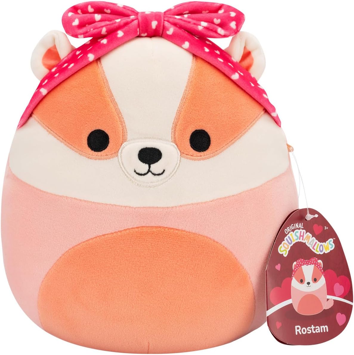 Squishmallows  7.5" Rostam the Peach Badger With a Heart Bandana Valentines Plush