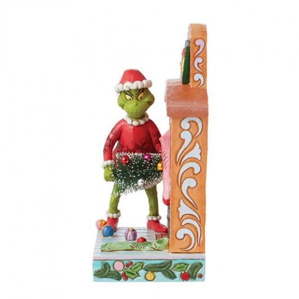 Jim Shore Grinch Pushing Tree up Fireplace Figurine