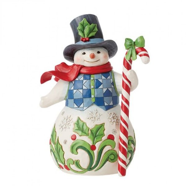 Jim Shore Heartwood Creek Snowman with Candy Cane Figurine