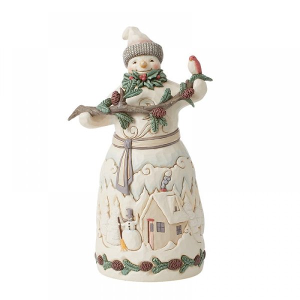 Jim Shore Heartwood Creek White Woodland Snowman with Pine Garland Figurine