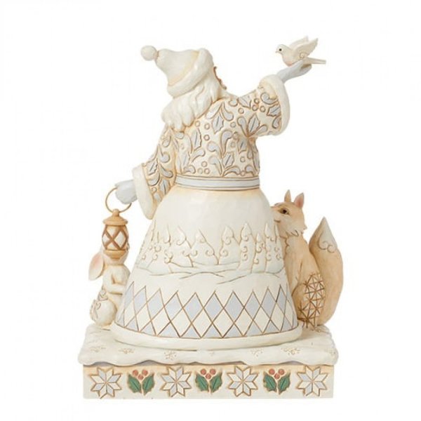 Jim Shore Heartwood Creek White Woodland Santa with Doves and Lantern Figurine