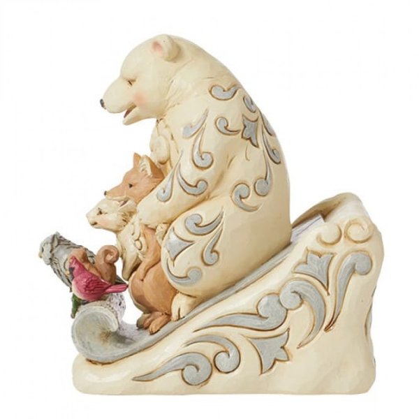 Jim Shore Heartwood Creek White Woodland Animals on Toboggan Figurine