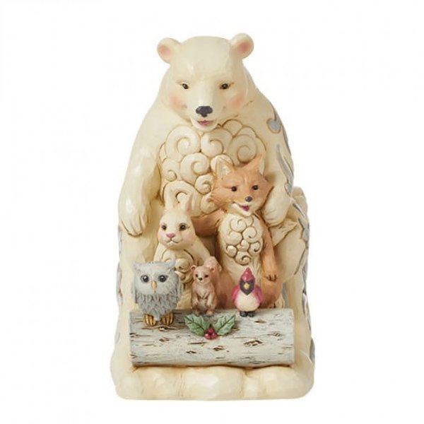 Jim Shore Heartwood Creek White Woodland Animals on Toboggan Figurine