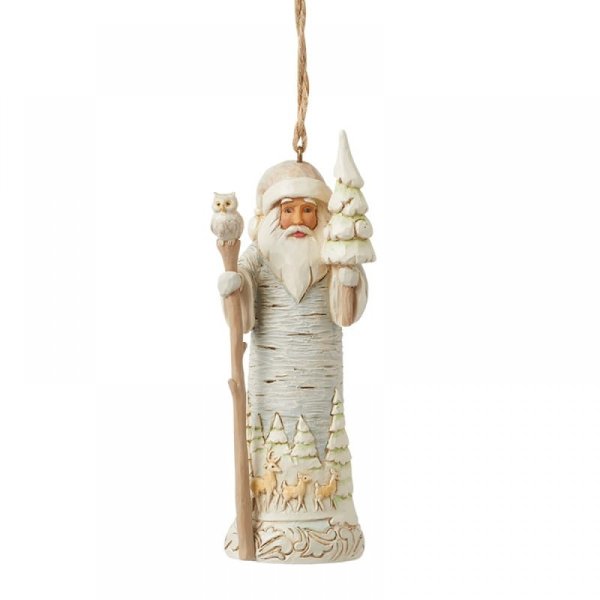 Jim Shore Heartwood Creek White Woodland Birch Bark Santa Hanging Ornament