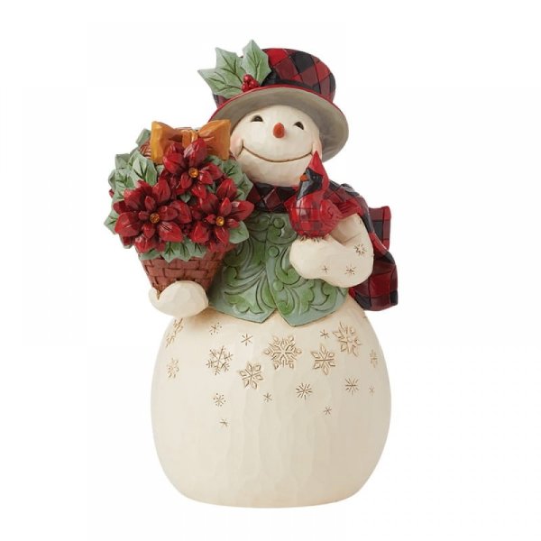 Jim Shore Heartwood Creek Snowman with Poinsettia Basket