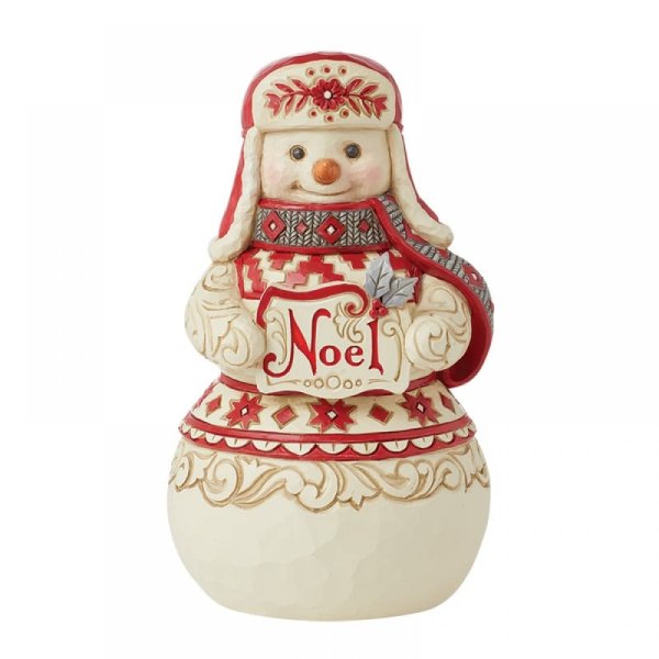 Heartwood Creek Nordic Noel Snowman with Noel Sign Figurine