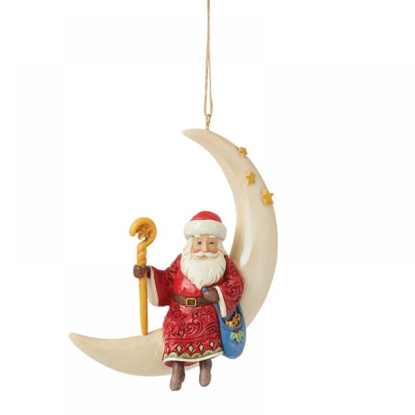 Heartwood Creek Santa on a Crescent Moon Hanging Ornament