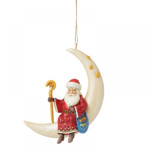 Heartwood Creek Santa on a Crescent Moon Hanging Ornament