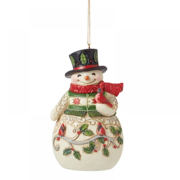 Heartwood Creek Snowman with Cardinal Scene Hanging Ornament