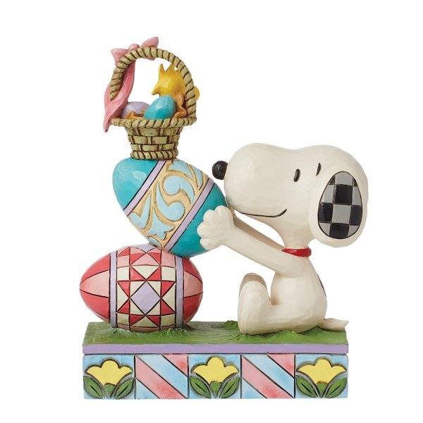 Jim Shore Peanuts Eggcellent Tower (Snoopy & Woodstock Stacked Easter Eggs Fig