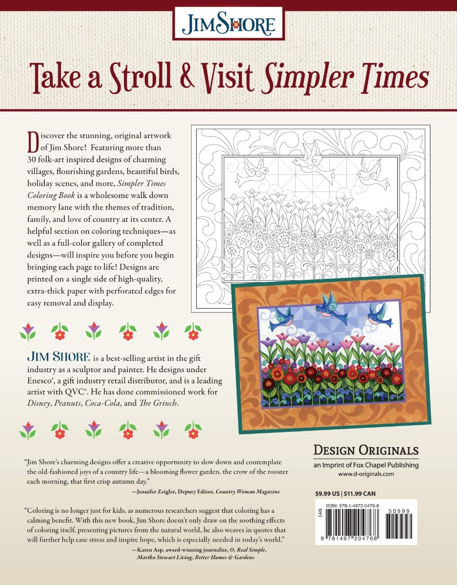 Jim Shore Simpler Times Colouring Book - DO6012