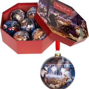 Santa's Workshop Box of 7 Christmas Baubles Shatterproof Plastic 70mm - Nativity