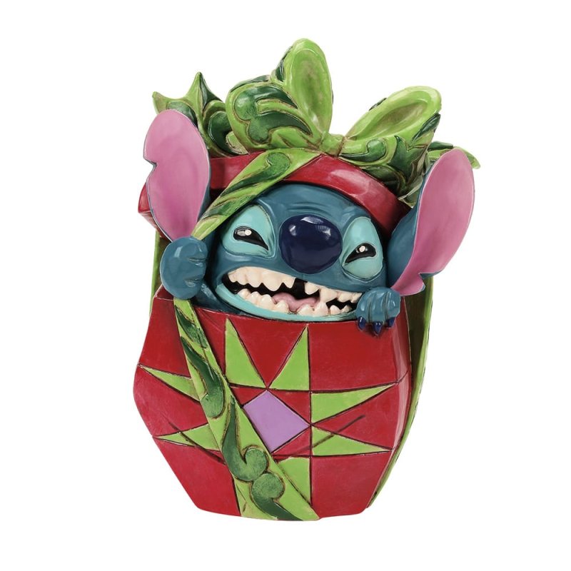 Jim Shore Disney Traditions Holiday Mishief Stitch Tearing Presents