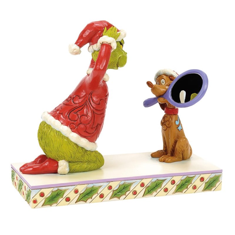 Jim Shore The Grinch Max Holding A Mirror For the Grinch Figurine