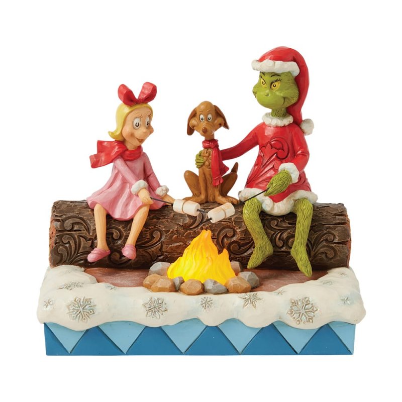 Jim Shore The Grinch, Cindy Lou and Max Roasting Marshmallows LED Figurine