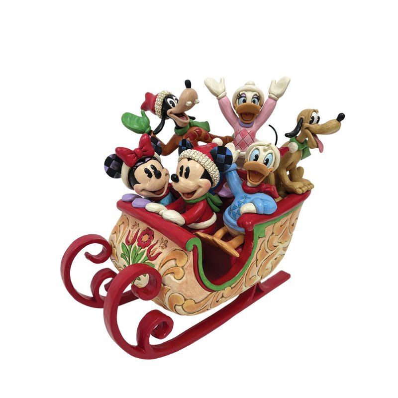 Jim Shore Disney Traditions A Sleigh Full Of Joy Mickey and Friends in Sled