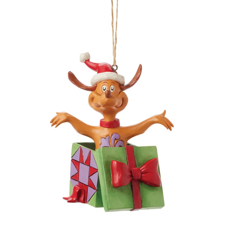 Jim Shore The Grinch Max in a Present Holding Ornament