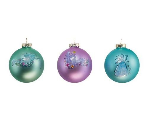 Set of 3 Princess Asstorted Style 80mm Glass Ornaments