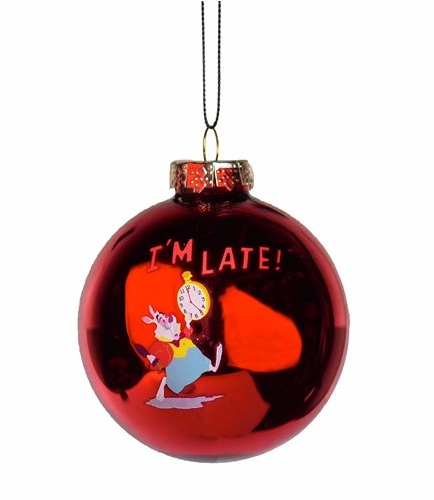 Disney Alice in Wonderland White Rabbit Red Glass Bauble Hanging Ornament