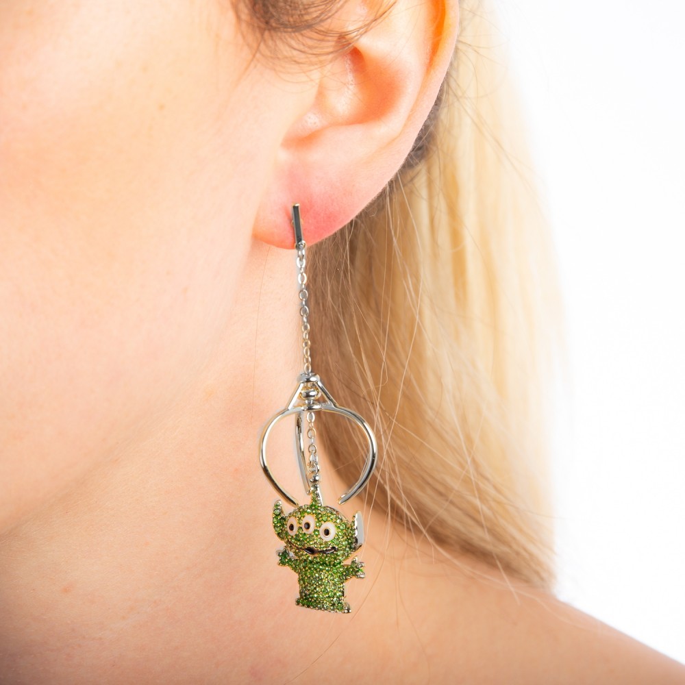 Disney Pixar Toy Story White Gold-Plated Alien Crystal Claw Drop Earrings - DSE1004