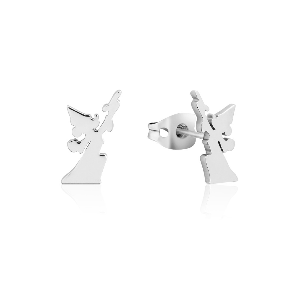 Disney Fantasia Sorcerer's Apprentice Mickey Silhouette White Gold-Plated Stud Earrings