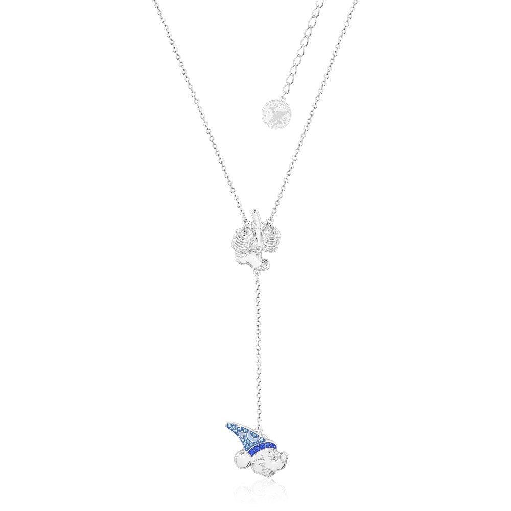 Disney Fantasia Sorcerer's Apprentice Mickey & Mop White Gold-Plated Lariat Necklace