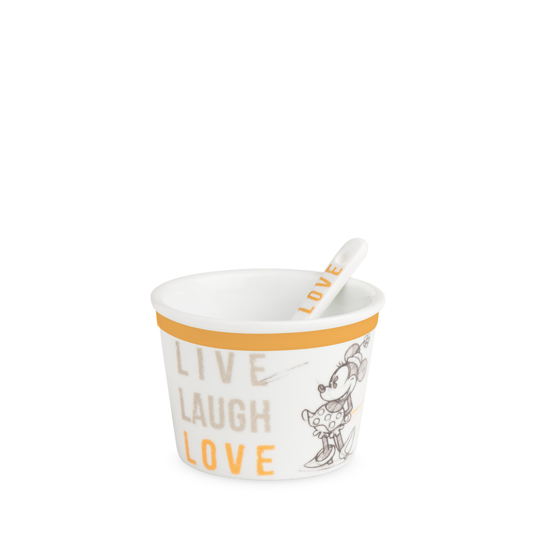 Orange Minnie Live Laugh Love ice cream bowl with spoon