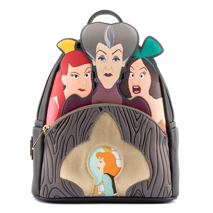 LOUNGEFLY DISNEY VILLAINS SCENE EVIL STEPMOTHER AND STEP  SISTERS MINI BACKPACK