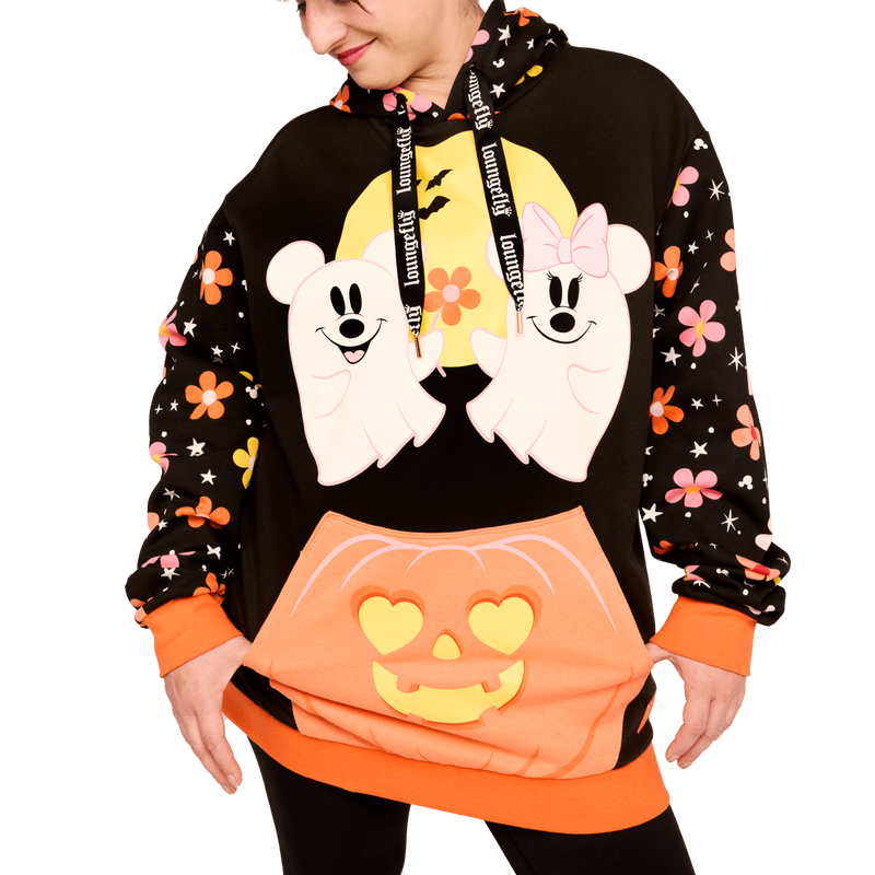 Loungefly Mickey and Minnie Floral Ghost Glow Unisex Hoodie