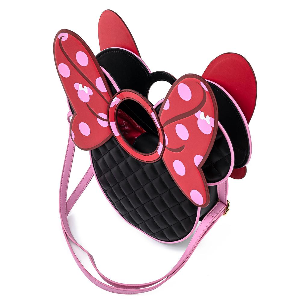 Loungefly Disney Minnie Mouse Quilted Pink Polka Dot Bow Head Crossbody Bag