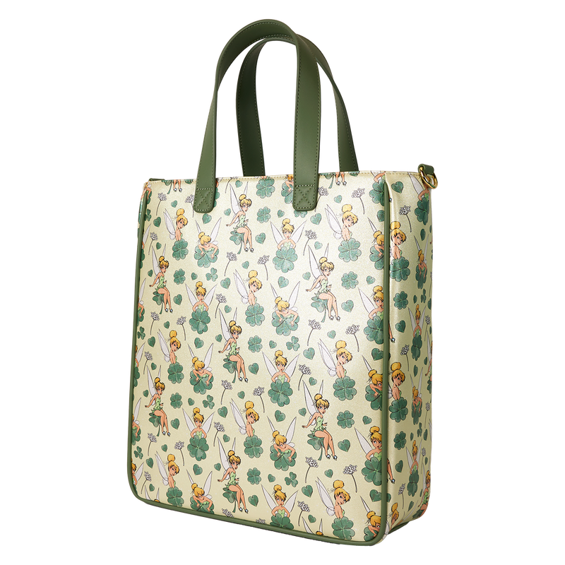 Loungefly Peter Pan Tinker Bell Clover All-Over Print Tote Bag With Coin Bag